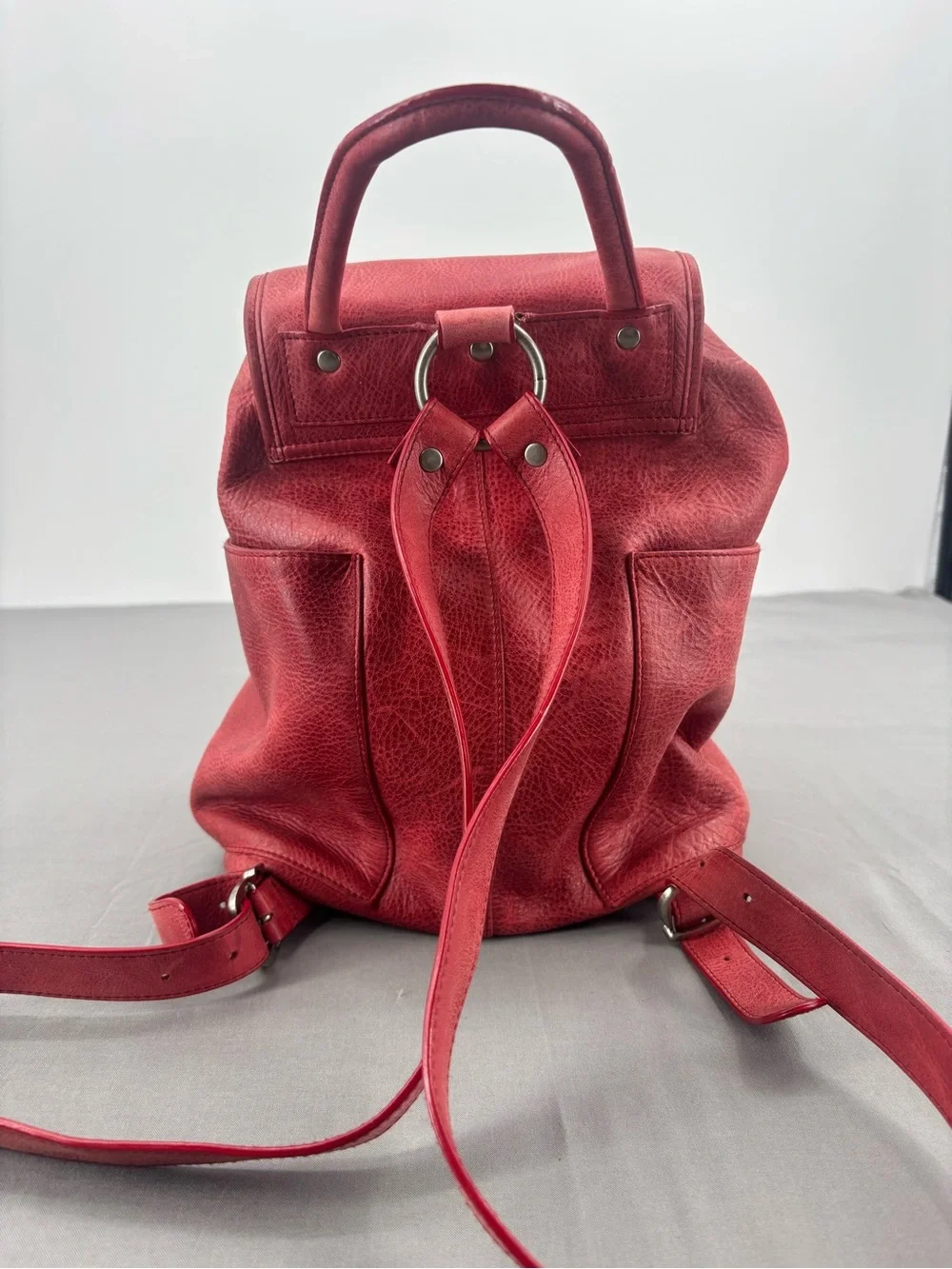 Ellington Red Genuine Leather Backpack Rucksack Distressed Drawstring Boho Bag